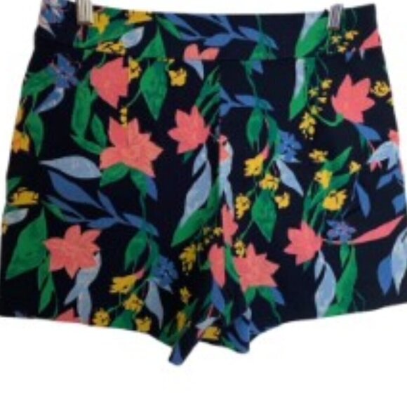 J. Crew Navy Floral High Waist Side Zip Shorts 6 - Picture 3 of 3